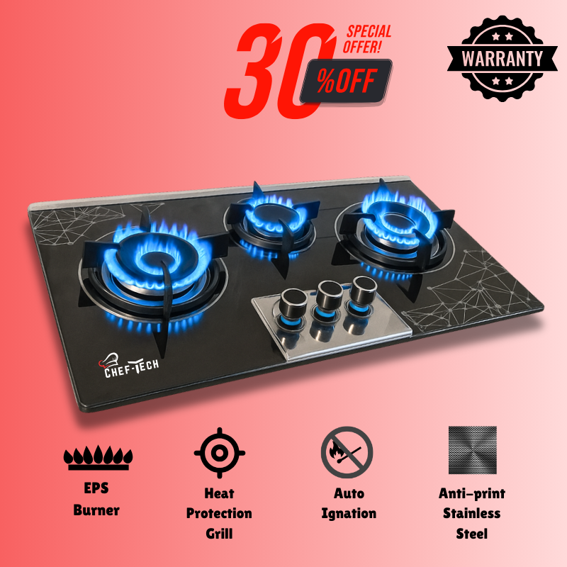 Cheftech Automatic Gas Stove Stainless Steel with EPS Burner Gas Hob imported Size 28x16