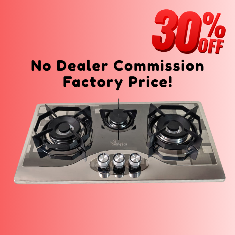 Cheftech Automatic Gas Stove Stainless Steel with EPS Burner Gas Hob imported Size 28x16