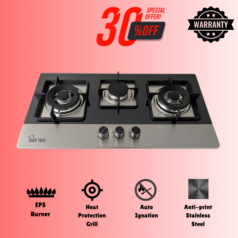 Cheftech Automatic Gas Stove Stainless Steel with EPS Burner Gas Hob imported Size 28x16