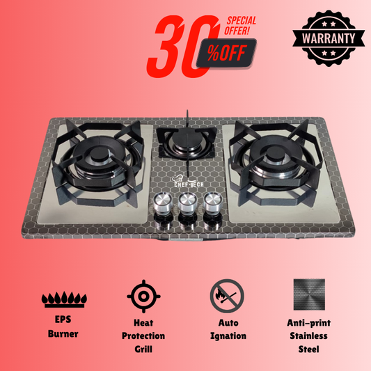 Cheftech Automatic Gas Stove Stainless Steel with EPS Burner Gas Hob imported Size 28x16