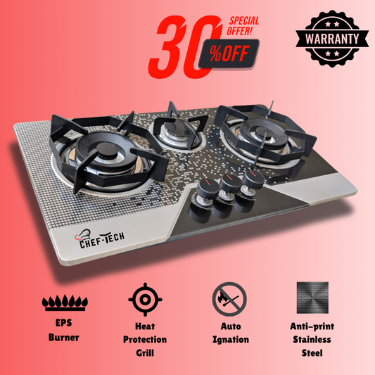 Cheftech Automatic Gas Stove Imported Anti Print Stainless Steel with EPS Burner Type imported Chula Size 28x16