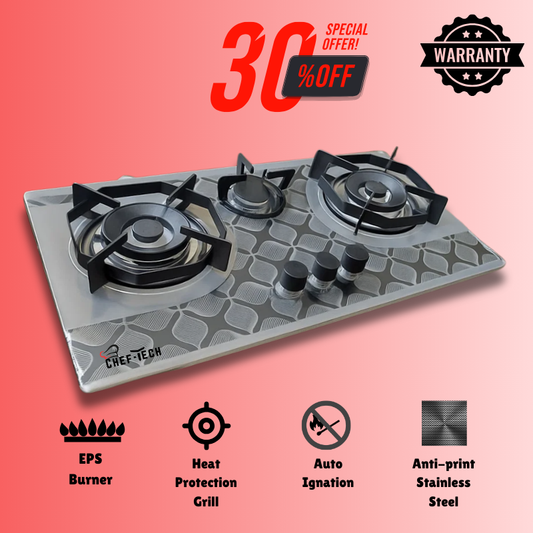 Cheftech Automatic Gas Stove Imported Anti Print Stainless Steel with EPS Burner Type imported Chula Size 28x16