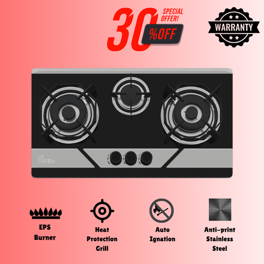 Cheftech Automatic Gas Stove Stainless Steel with EPS Burner Gas Hob imported Size 28x16