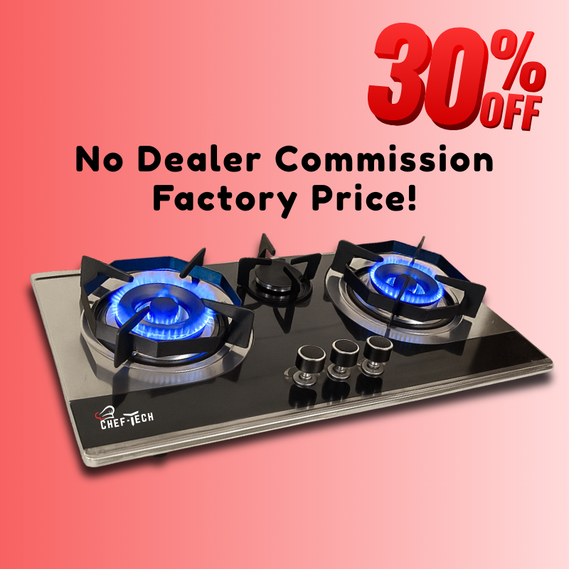 ChefTech Three Burner Stainless Steel Hob With Auto Ignition EPS Burner 28x16