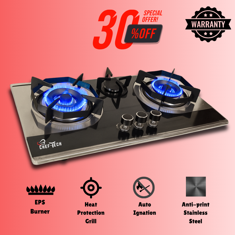 ChefTech Three Burner Stainless Steel Hob With Auto Ignition EPS Burner 28x16