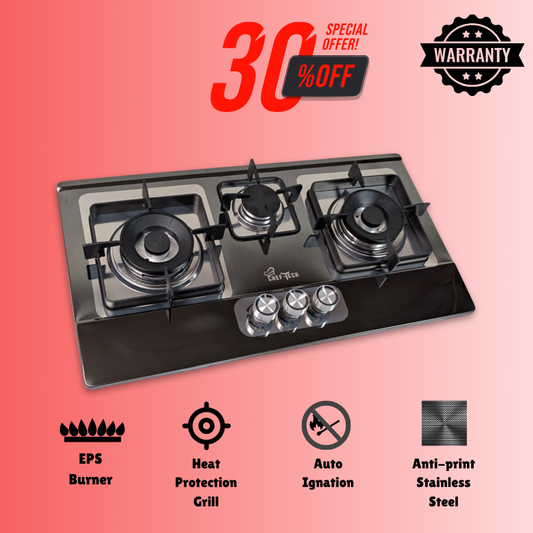 Cheftech Automatic Gas Stove Stainless Steel with EPS Burner Gas Hob imported Size 28x16