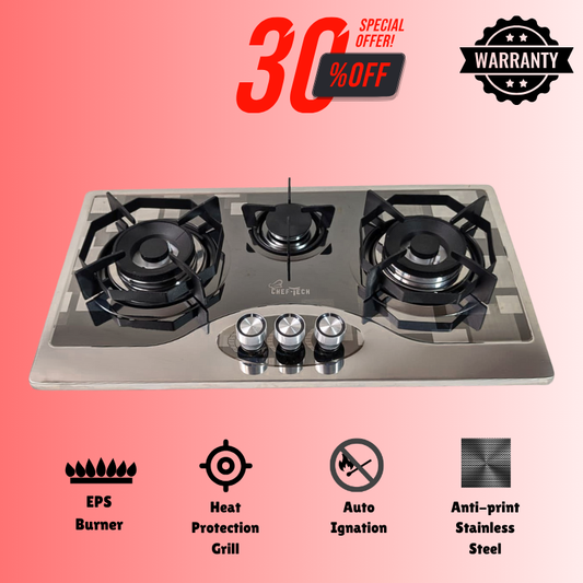 Cheftech Automatic Gas Stove Stainless Steel with EPS Burner Gas Hob imported Size 28x16