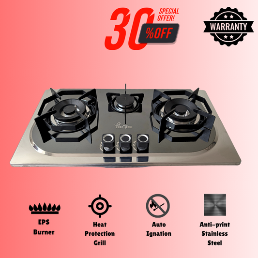 Cheftech Automatic Gas Stove Stainless Steel with EPS Burner Gas Hob imported Size 28x16