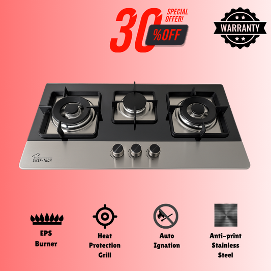Cheftech Automatic Gas Stove Stainless Steel with EPS Burner Gas Hob imported Size 28x16