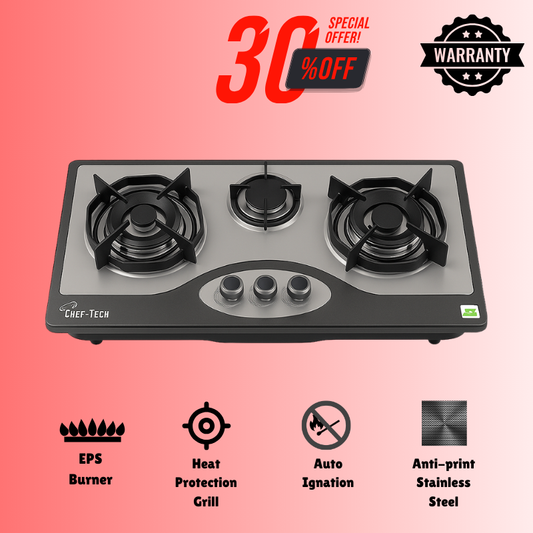 Cheftech Automatic Gas Stove Stainless Steel with EPS Burner Gas Hob imported Size 28x16