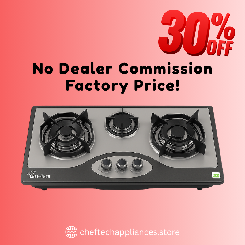 Cheftech Automatic Gas Stove Stainless Steel with EPS Burner Gas Hob imported Size 28x16