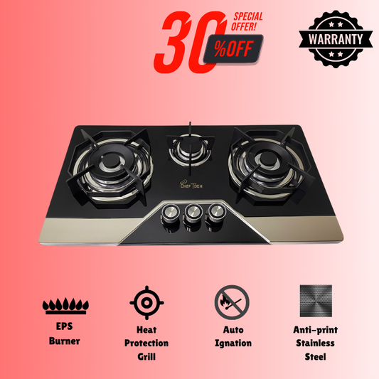 Cheftech Automatic Gas Stove Stainless Steel with EPS Burner Gas Hob imported Size 28x16
